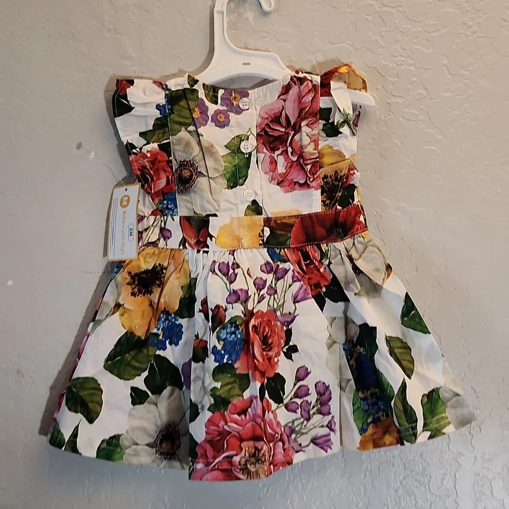 BK Floral Summer Dress Button Back White Flower